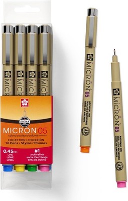 SAKURA 50075 16-Piece Pigma Micron 05 (Colors may vary) Cube Collection Ink Pen