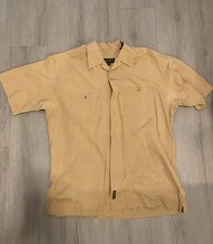 VTG Timberland Mens Khaki Tan Short Sleeve 100 Cotton Button Up Size Large