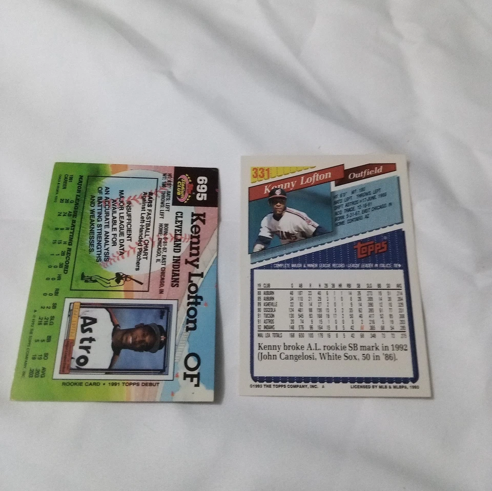 Kenny Lofton Lote de 2 Cartas Incluyendo Novato Cleveland Indians MLB Foto 2 de 2