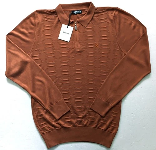 ZEGNA MENS TILE COLOR KNIT 1/4 ZIP SWEATER  SIZE M