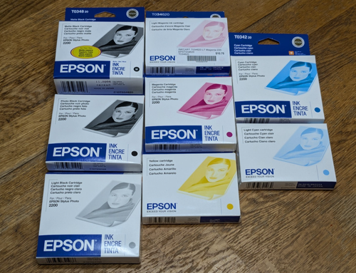 Full SET OF 8 Epson Stylus Photo 2200 Ink Cartridges T034 Factory Sealed Expired - 第 1/13 張圖片