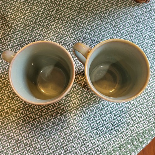 Set of 2 Passion Green 4962 by Sango Coffe Mugs All Sage Green Tan Edge 10 oz - Picture 3 of 10