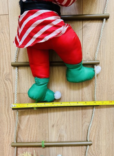 Vintage Nylon Puff Santa & 3 Elf Climbing 9 ft Rope Ladder Christmas Rare - Picture 12 of 12