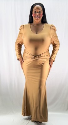 1X-3X Plus Size Yoga Fabric Long Sleeve V-Neck Twist Knot Mermaid Maxi Dress