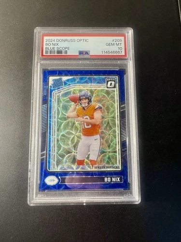 2024 Panini Donruss Optic Rated Rookie Bo Nix Blue Scope Prizm PSA 10 #209