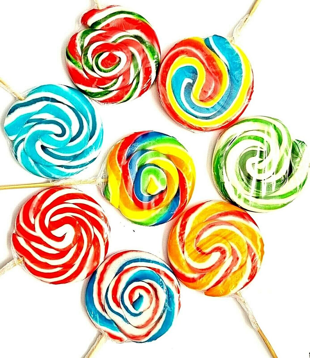 LOLLIPOPS 50 x 30g RAINBOW SWIRLY LOLLIES KIDS XMAS PARTY BAGS CAKE TOPPER  HALAL