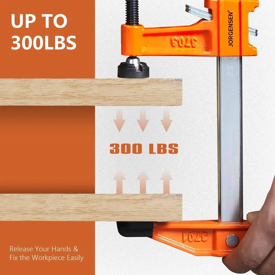 Juego de 4 abrazaderas de barra Jorgensen de 6"" abrazaderas F de acero 300 libras carga limitada trabajo ligero Foto 4 de 4