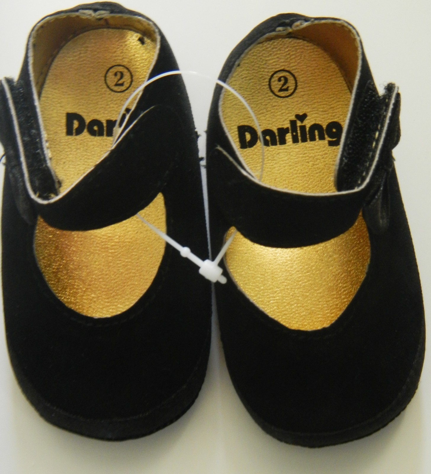 Black Velvet W/ Hook & Loop Closure & Satin Bow Infant Size 2
