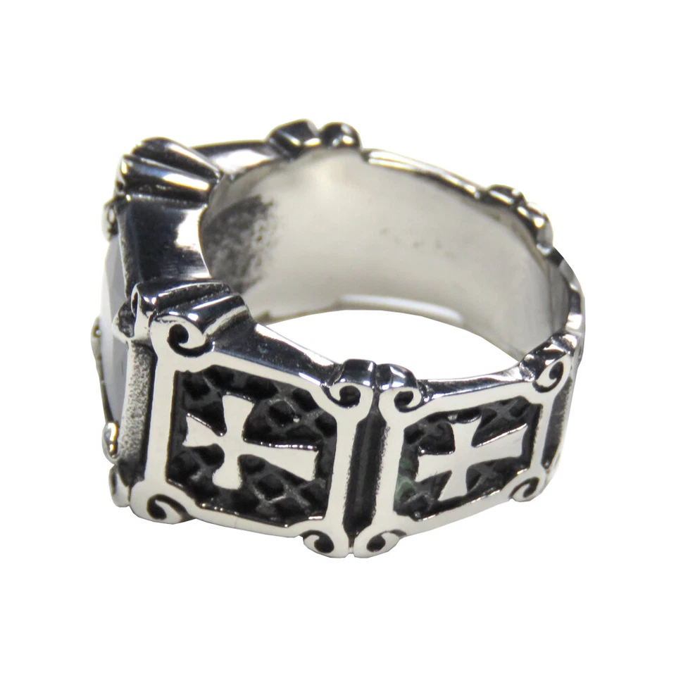 Мужское кольцо с крестом из нержавеющей стали с черным камнем - Изображение 3 из 3