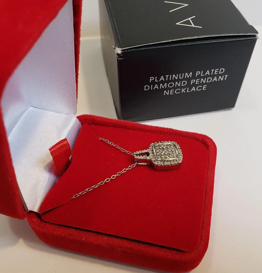 Avon платиновое покрытие бриллиант квадратный подвеска ожерелье 19 дюймов цепочка пружинная застежка - Изображение 2 из 4