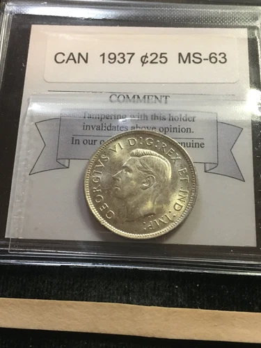 1937  Coin Mart Graded Canadian,  ¢25 Cent **MS-63**