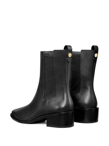 $500 TORY BURCH MEDALLION-PLAQUE ANKLE BOOT POINTY BLOCK BLACK 8.5 (DB21)