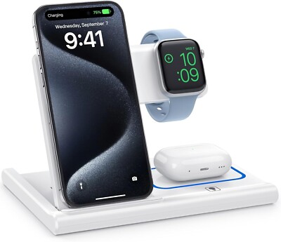 3 in 1 Fast Charging Station, Folding Travel Wireless Charger Stand for iPhon...