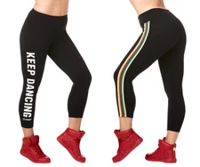 Zumba Varsity Crop Leggings - Bold Black size XS, Small ~ Free Ship