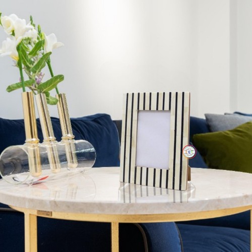Bone Inlay Photo Frame | Black And Ivory Pinstriped Bone Photo Frame - Picture 3 of 10