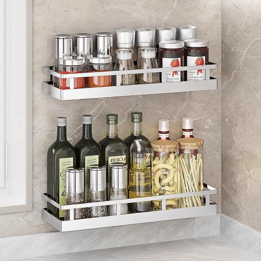 2PCS Stainless Steel Wall Mount Spice Rack, 15.7" Kitchen Organizer