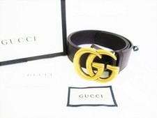 Auth GUCCI GG Marmont Gold Buckle Brown Leather Belt Waist Size 81-91 7894