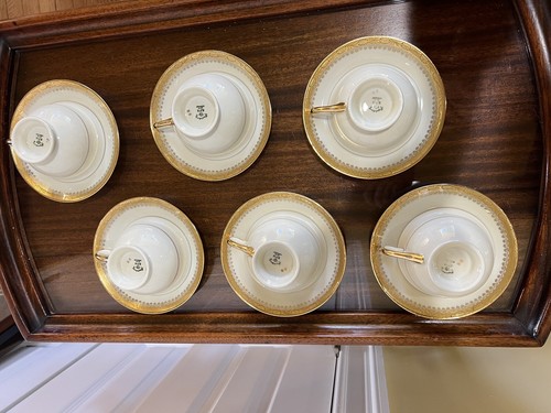 Set of 6 Vintage German Unique Royal Ivory KPM Gold Rim Coffee Cups and Plates - Picture 4 of 7