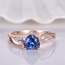 1ct Lab-Created Blue Sapphire Floral Solitaire Engagement Ring RoseGold Plated