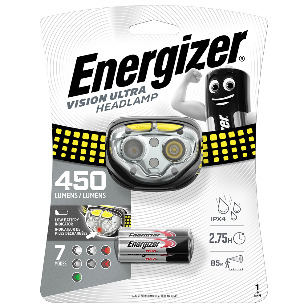 Energizer Head Torch Ultra LED Headlight Headlamp 450 Lumens with Batteries
