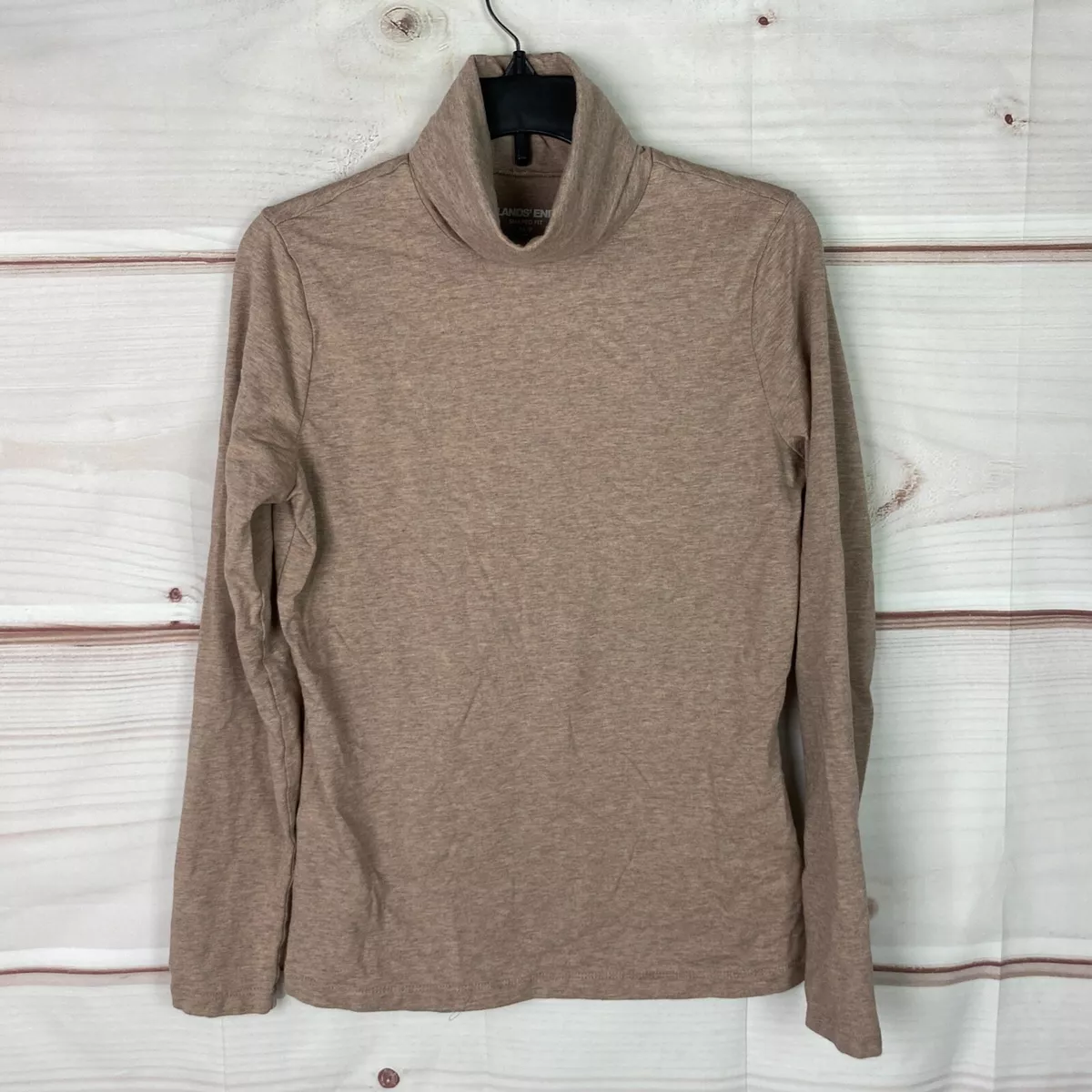 Lands End Shaped Turtleneck Knit Top Womens PXS Brown Long Sleeve