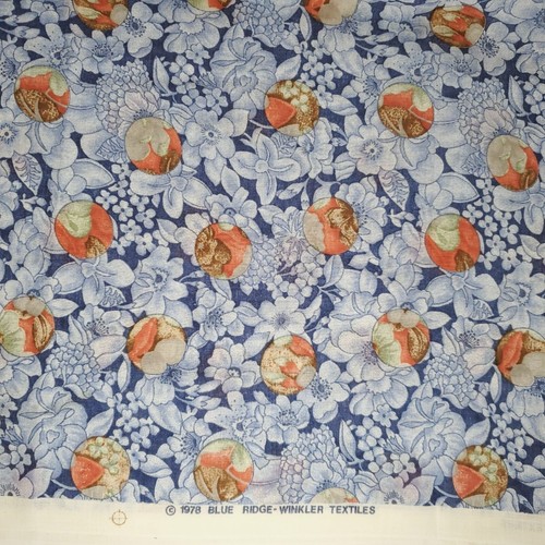 Vintage 70s Blue Floral Fabric Loose Weave Gauzy Cotton 2.25 yd - Picture 4 of 4