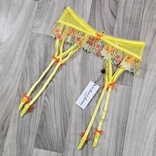 For Love Lemons Mirabelle Yellow/Red Embroidered Garter Belt Size M