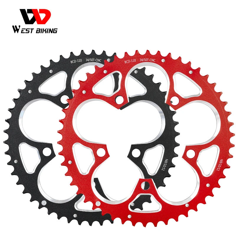 Plato de bicicleta de carretera WEST BIKING 110BCD 34T/50T placa de dientes para 8/9/10/11 velocidades Foto 4 de 4