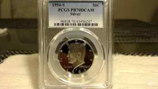 1994 S SILVER Kennedy Half Dollar JFK Proof PCGS PR70DCAM Deep Cameo Blue 50c