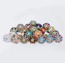 Colorful Ceramic Kitchen Cabinet Knobs - Pack of 30 for Boho Decor