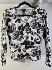 CAROLE LITTLE Wool & Angora Rabbit Gray Rose V Neck Sweater S Coquette Cottage 