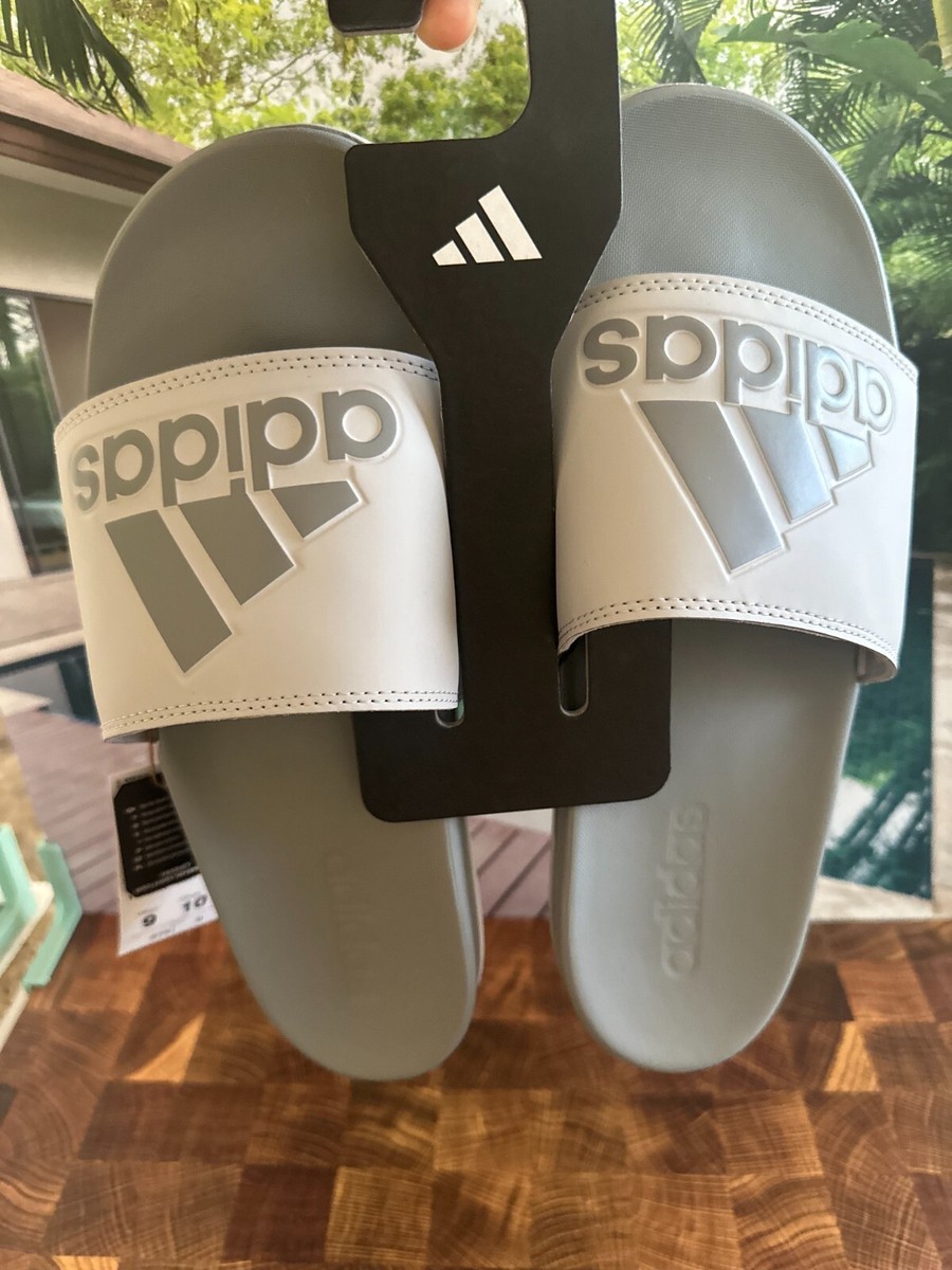 ADIDAS • Adilette Comfort Slides Core Grey Logo Swim Beach Sports Leisure Shoes adidas Adilette Comfort Grey Cloud White Men Unsiex Slip On  main image 3