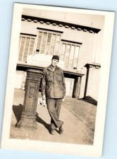Vintage Photo 1940's WW2 US Naval Officer Posing for pic at Port 2.5" x 4.5"
