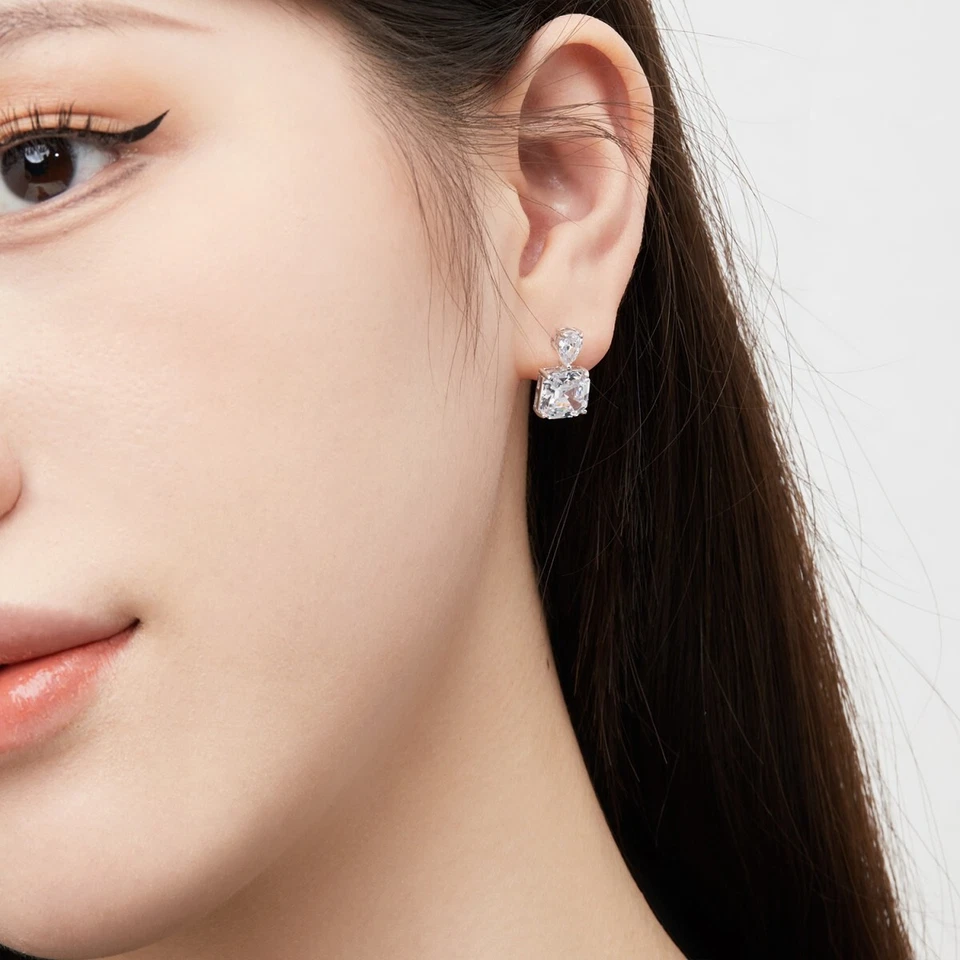 Pendientes Asscher corte AAA CIRCONITA CÚBICA lágrima circonita 925 pendientes de plata de ley sin níquel Foto 3 de 4