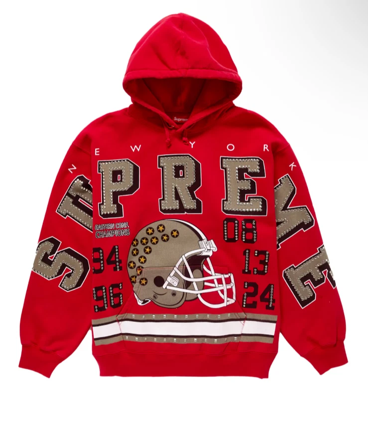SWEAT SHIRT À CAPUCHE CLOUTÉ SUPREME CHAMPIONS ROUGE TAILLE MEDIUM FW24 (AUTHENTIQUE) NEUF