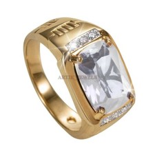Natural White Topaz Gemstone with Gold Plated 925 Sterling Silver Ring 1678