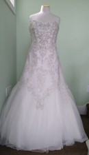 Davids Bridal Jewel Wedding Dress Ivory Sz 14 EUC with Slip