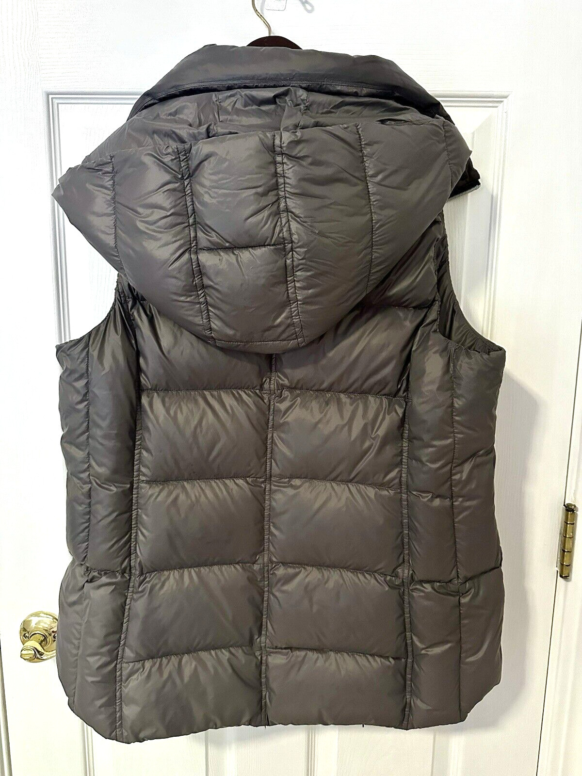Womens Puffer Vest My Anorak Duck Down XL Coal Gray Detach Hood Packable w/Pouch