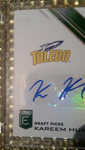 #d 1/5 AUTO 1/1 1st PRINT 2017 Elite Draft Kareem Hunt EMERALD💚 Chiefs - Picture 5 of 9