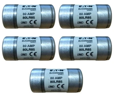 5 x Eaton 80LR85 Bussmann House Service Cut Out Fuses - 80 Amp