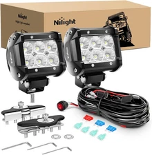 Nilight Led Light Pods Flood 2PCS 4Inch 18W with Mount Bracket Wiring Harness
