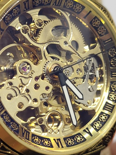 Men’s Automatic Square Carved Skeleton Luxury Hollow Watch Waterproof Gold - Picture 12 of 16