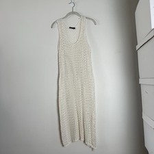 NASTYGAL Crochet Boho Knit Bodycon Midi Dress M Sleeveless Cream Cover Up Beach