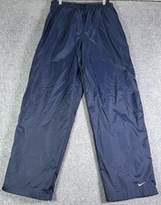 VTG Nike Windbreaker Track Pants Mens L Navy Blue Cotton Lined Baggy Swoosh Y2K