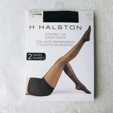 H Halston  2 Pairs  Blk 20 Denier  Control Top Sheer Tights Women : L