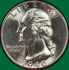1940 Washington Quarter Silver Brilliant Uncirculated BU Coin #43521