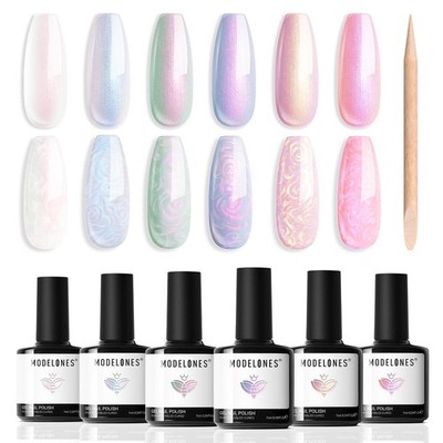 Modelones Pearl Gel Nagellack, 6 Farben 7 ml (1er Pack), weiß pink lila 