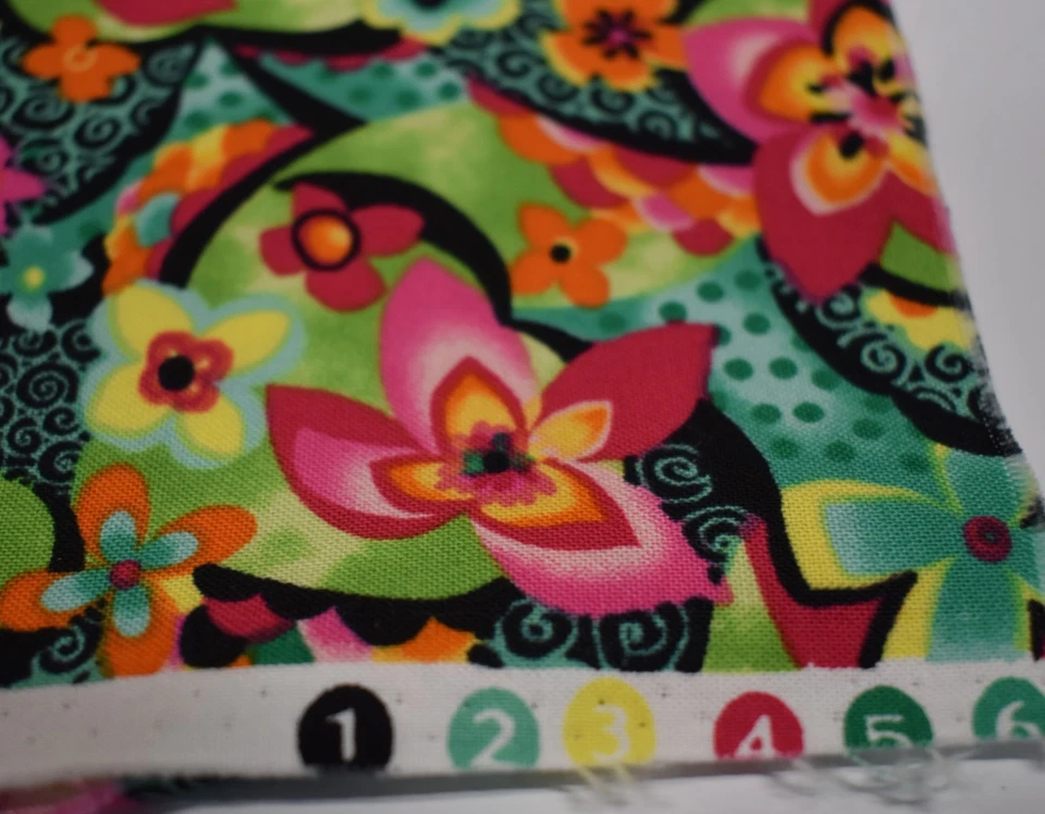 Lote de 8 piezas de tela de algodón LADYBUG FLORES RAYAS arco iris negro CUARTO GRASO Foto 3 de 4