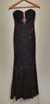 Faeriesty Black Strapless Sequin Mermaid Formal Maxi Gown Dress S
