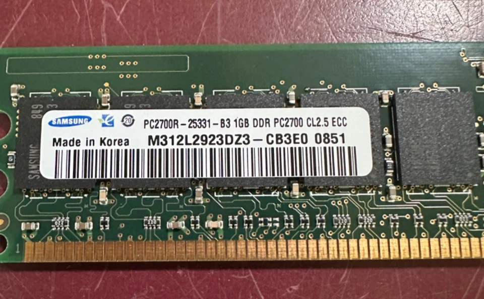 Samsung M312L2923DZ3-CB3E0 1GB DDR-333/PC-2700 RDIMM ECC Register Memory Module - Image 2 of 4